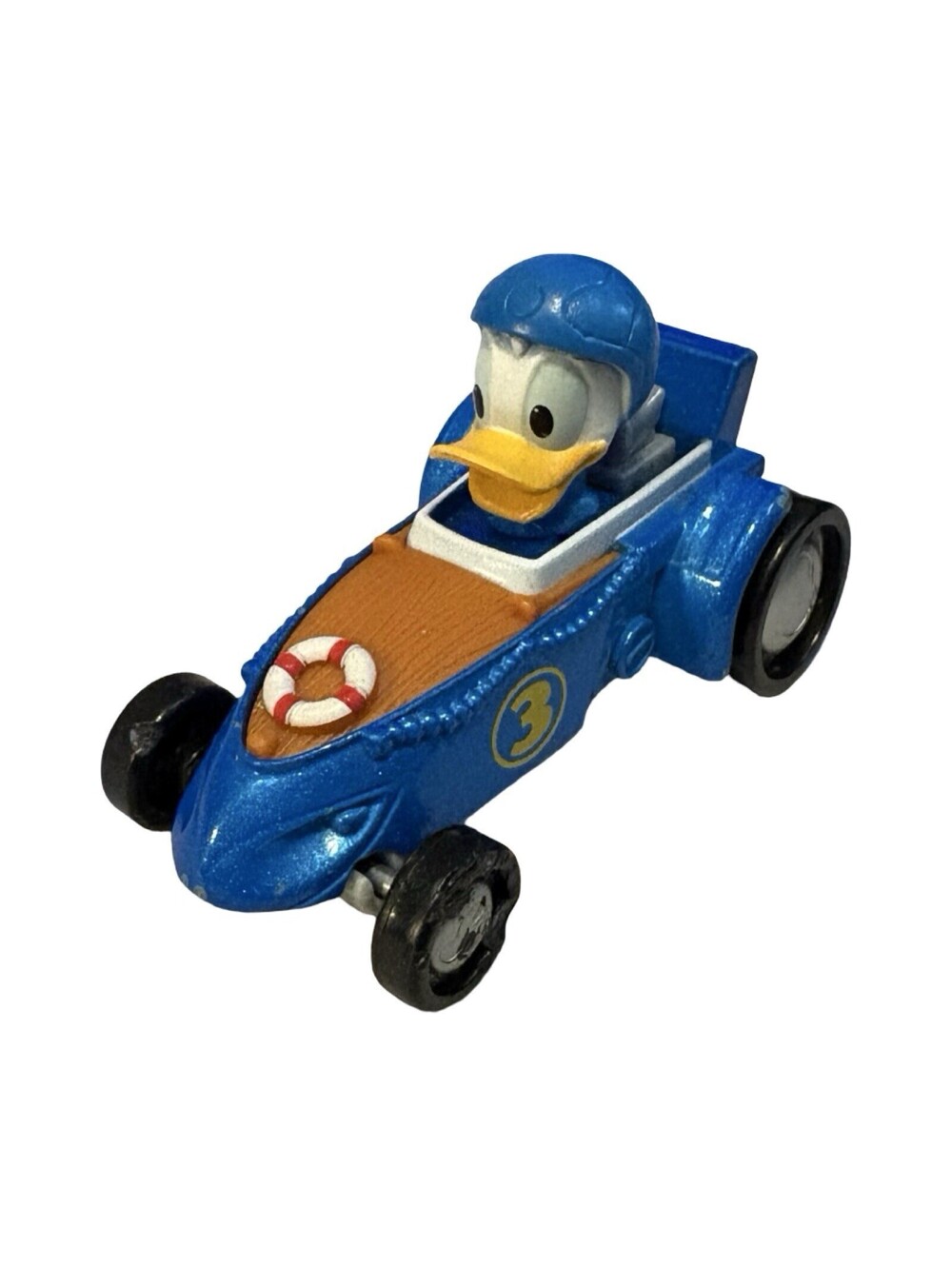 Donald Duck In Blue Racecar Die-cast Disney 3.5” Plastic Toy